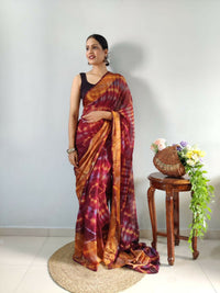 Thumbnail for Malishka Chiffon Printed Ready To Wear Saree With Blouse Piece - Pink - Distacart