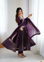 Thumbnail for Teeya Creation Violet Color Heavy Crunchy Silk Embroidery Work Gown