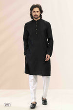 Thumbnail for Raivat Ethnic Linen Cotton Pintux Work Kurta Pajama In Black Colour - Dista
