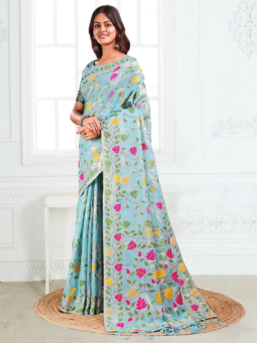 Astita Linen Cotton Sky Blue Saree