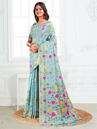 Astita Linen Cotton Sky Blue Saree
