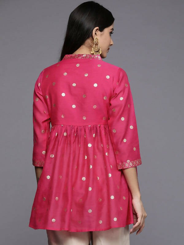 Ahalyaa Womens Pink Chanderi Printed Angrakha Style Tunic - Distacart