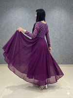 Thumbnail for Teeya Creation Women's Wine Bandhani Print Anarkali Gown - Dista