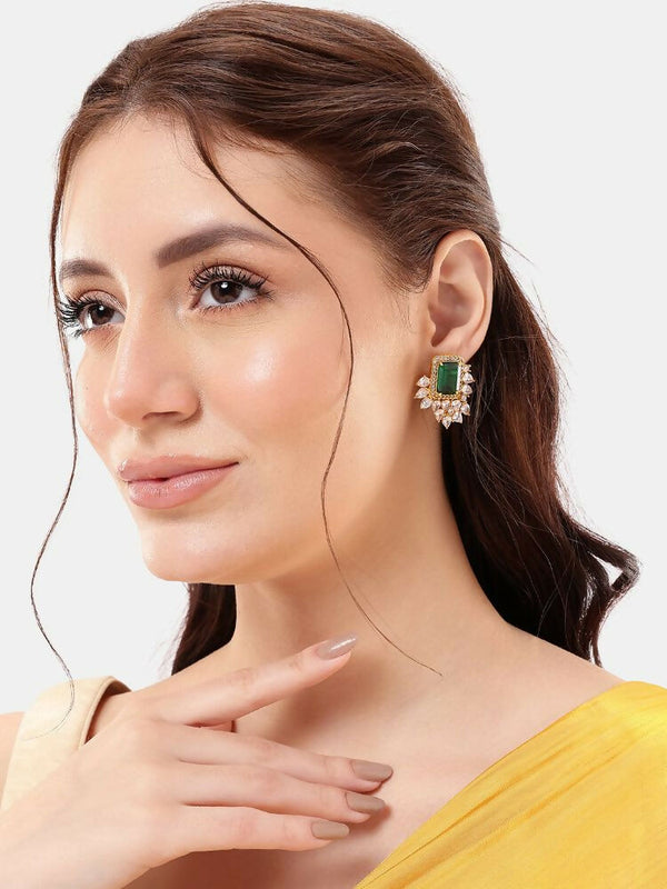 Nuyug 22K Gold Plated Emerald Fern Muse Stud Earrings