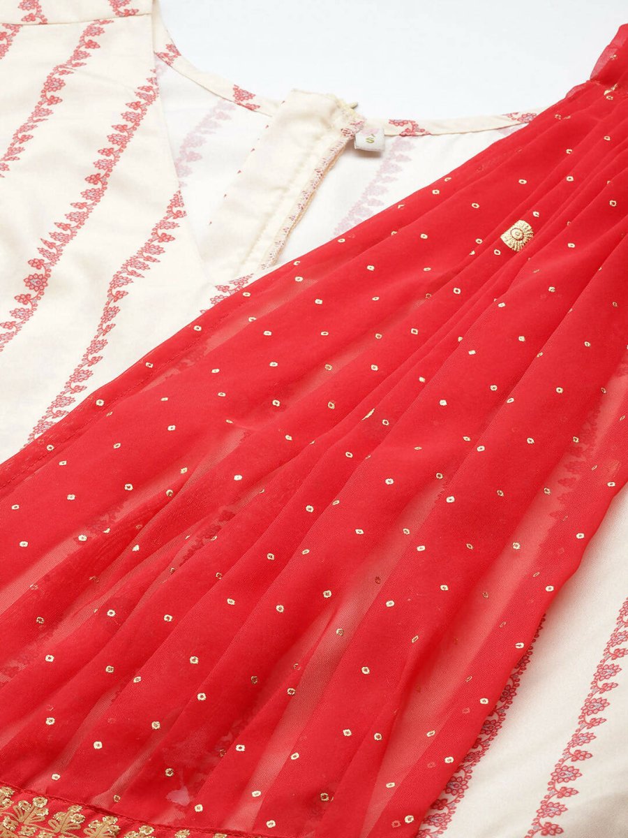 Ahalyaa Off White & Red Printed Basic Jumpsuit - Distacart