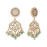 Thumbnail for Nuyug 22K Gold Plated Traditional Kundan Studded Contemporary Dangler Earrings with Pearl and Green Bead Accents