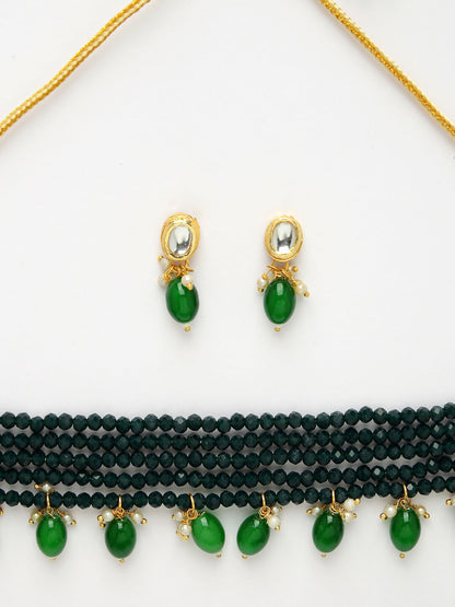 NVR Women's Green Artificial Beads Layered Necklace with Drop Earring - Distacart