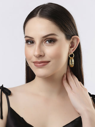 NVR Women Golden Linked Round Circle Attached Drop Earrings - Distacart