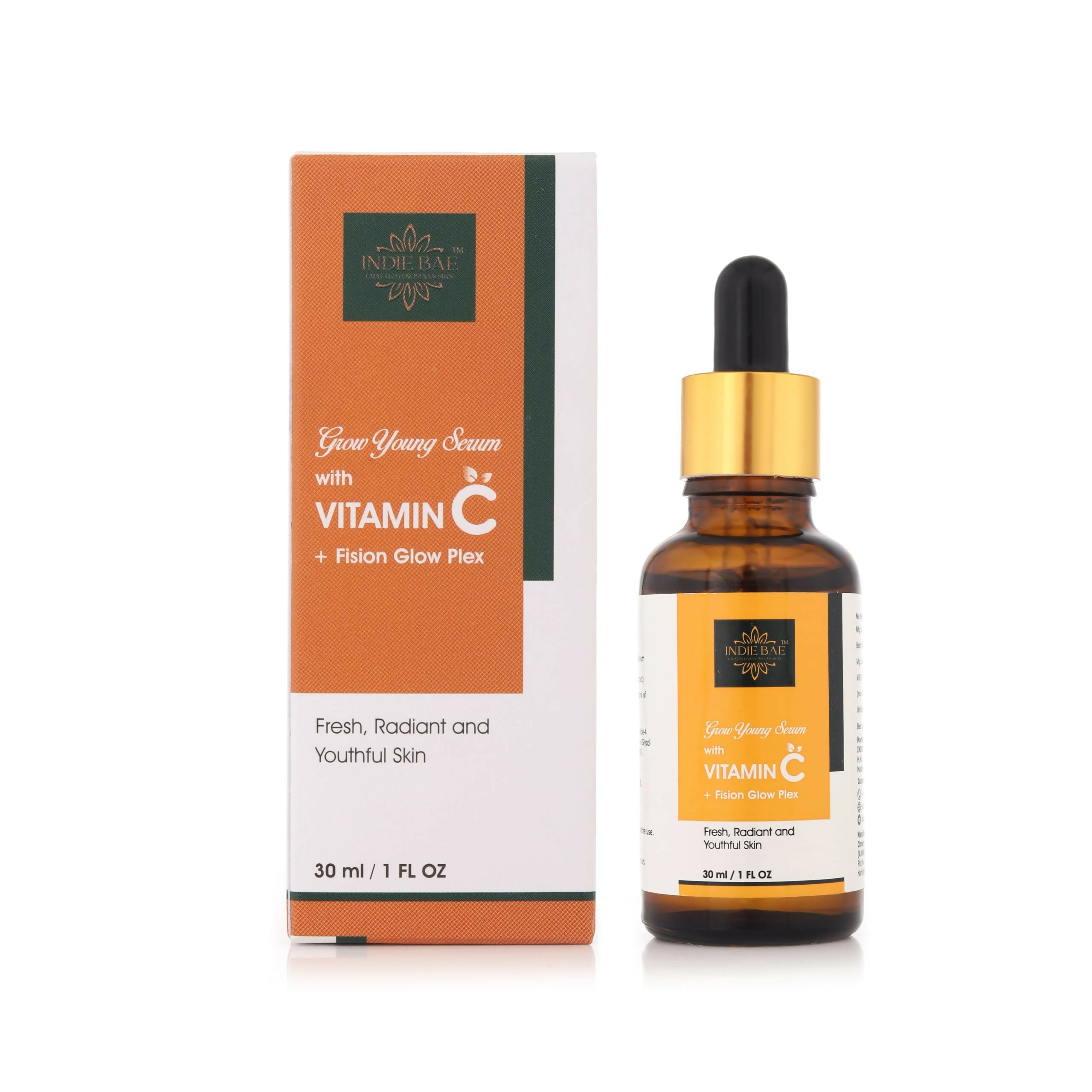 Indie Bae Crafted For Indian Skin: Grow Young Serum with Vitamin C and Fision Glowplex - Distacart