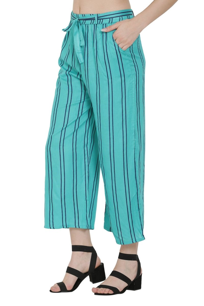 Asmaani Turquoise Color Rayon Fabric Stripped Palazzo