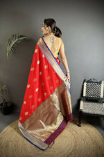 Thumbnail for Joban Fashion Red Intricate Zari Weaving Soft Silk Banarasi Saree - Distacart