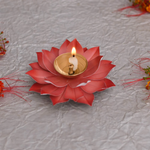 Thumbnail for CraftVatika Kamal Diya Deepak Lotus Brass Diyas Oil Lamp - Red