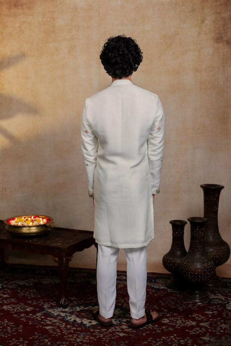 Falling Raw Silk Off White Geometric Symphony Kurta Set By Hilo Design - Distacart