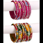 Thumbnail for Afast Bridal Wedding & Party Fashionable Colorful Glass Bangle/Kada Set, Pack Of 12 - Pink, Yellow - Distacart