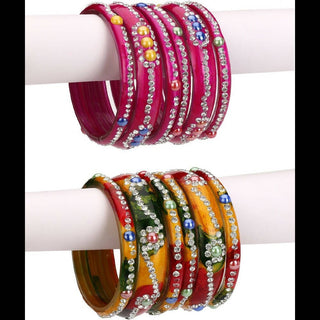 Afast Bridal Wedding & Party Fashionable Colorful Glass Bangle/Kada Set, Pack Of 12 - Pink, Yellow - Distacart