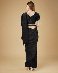 Thumbnail for Black Imported Crush Solid Ready to Wear Saree with stitched Blouse - Aayan - Distacart
