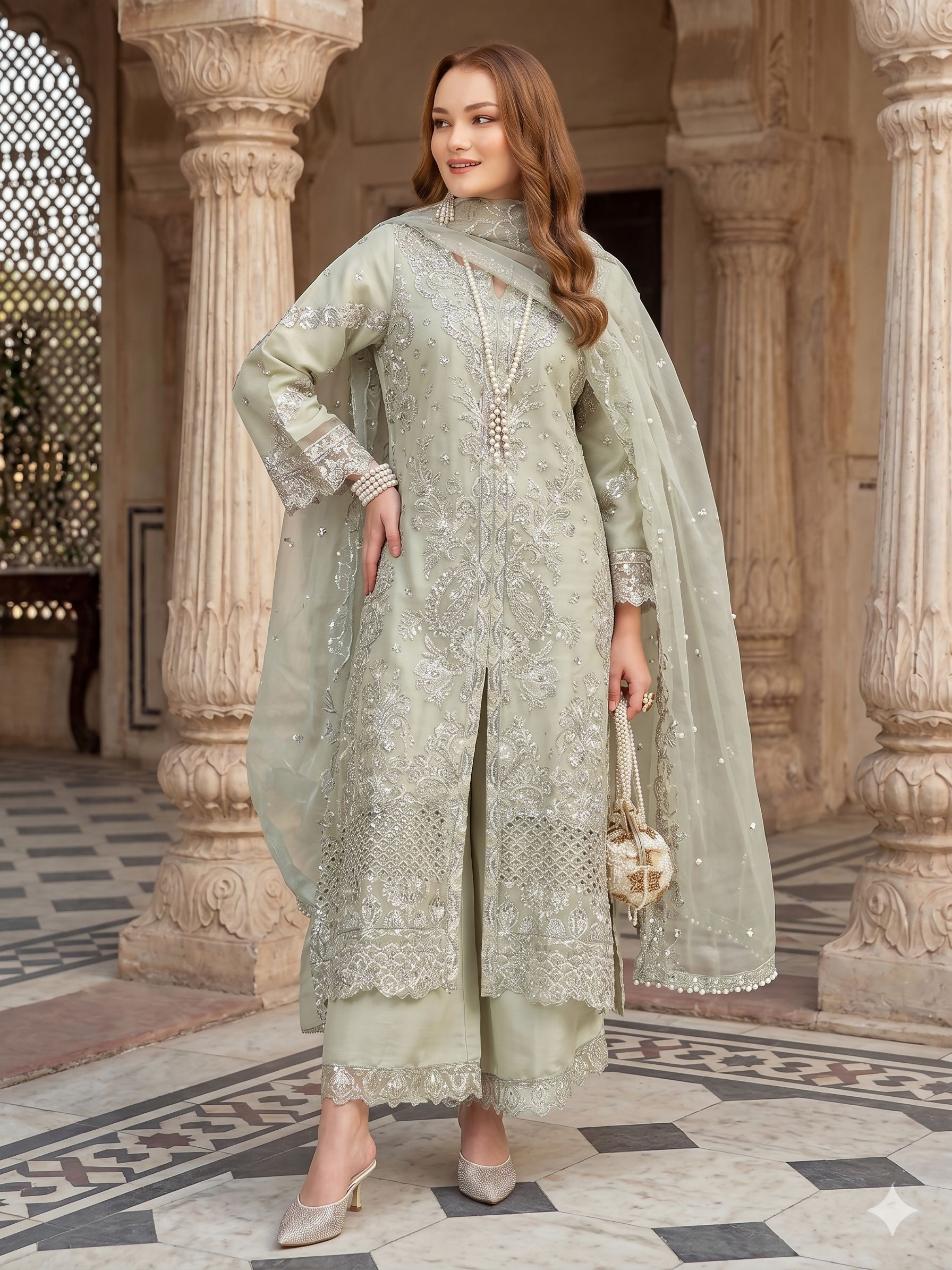 Teeya Creation Womens New Net With Heavy Embroiedery With Sequence Work Kurta Set - Dista