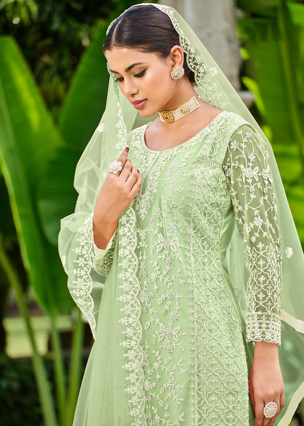 Pista Green Stone & Cording Work Festive Palazzo Suit - Emponline - Distacart