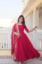 Thumbnail for Jyoti Fashion Women's Rani Pink Faux Blooming Sequins Zari Embroidered Anarkali Dress with Dupatta - Distacart