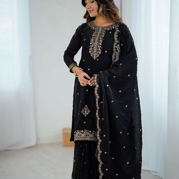 Joban Fashion White Kurta Set Silk Sequence Embroidery Work