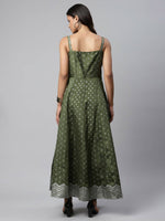 Thumbnail for Ahalyaa Women Olive Poly Silk Silver Foil Printed Dress - Distacart