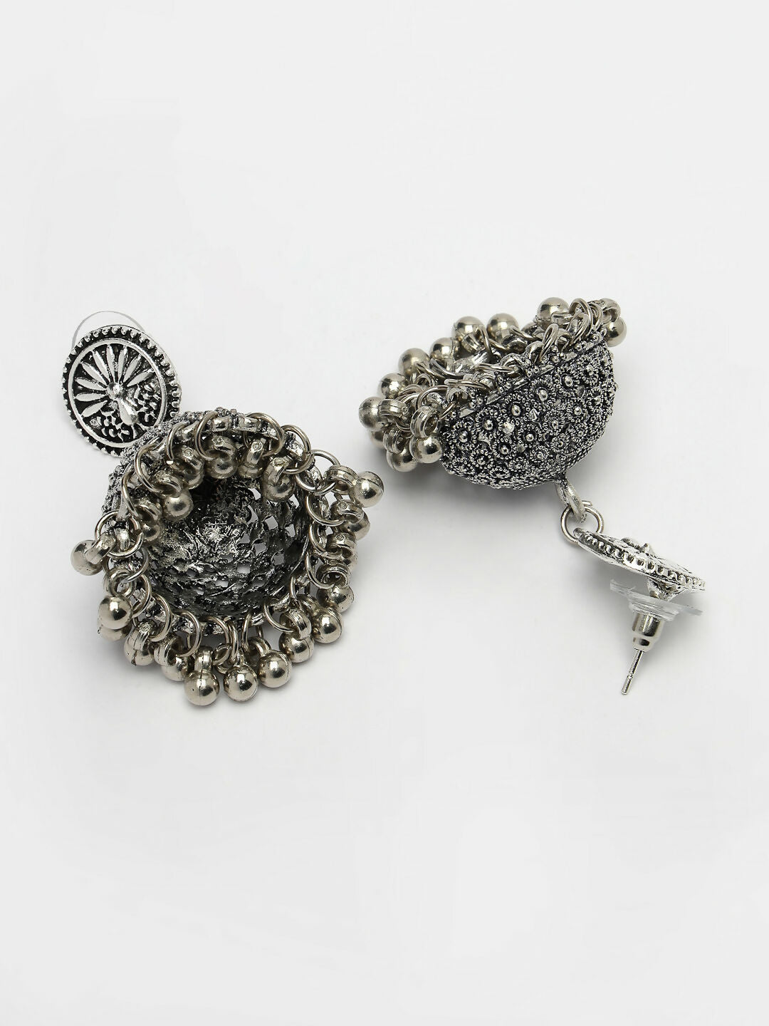 NVR Women's Silver-Toned German Silver Oxidised Dome Shaped Jhumka Earrings - Distacart