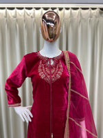 Thumbnail for Vastranavya Pink Velvet Sequence Embroidery Work Kurta & Bottom With Dupatta