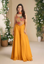 Thumbnail for Anaita Orange Heavy Chinon Stitched 3 Piece Set With Sequence & Mirror Work