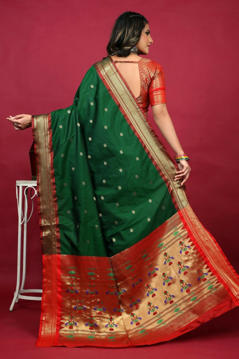 Jyoti Fashion Women's Bottle Green Paithani Silk Zari Woven Saree with Blouse - Distacart