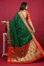 Thumbnail for Jyoti Fashion Women's Bottle Green Paithani Silk Zari Woven Saree with Blouse - Distacart
