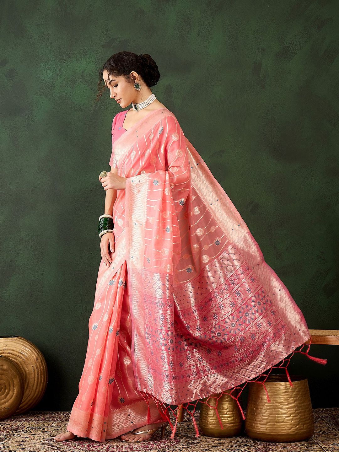 Mitera Ethnic Motifs Zari Saree - Distacart