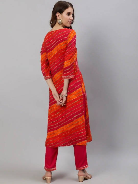 Anubhutee Pink Leheriya Yoke Design Regular Kurta with Trousers - Distacart