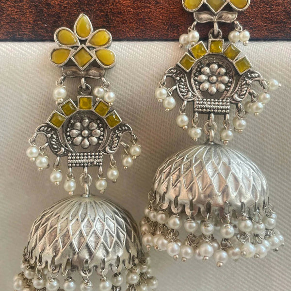 Joban Fashion Women Yellow Silver Replica Heavy Traditional Party Wear Earring - Distacart