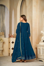 Thumbnail for Jyoti Fashion Women's Rama Georgette Embroidered Anarkali Kurta Pant Set With Dupatta - Distacart
