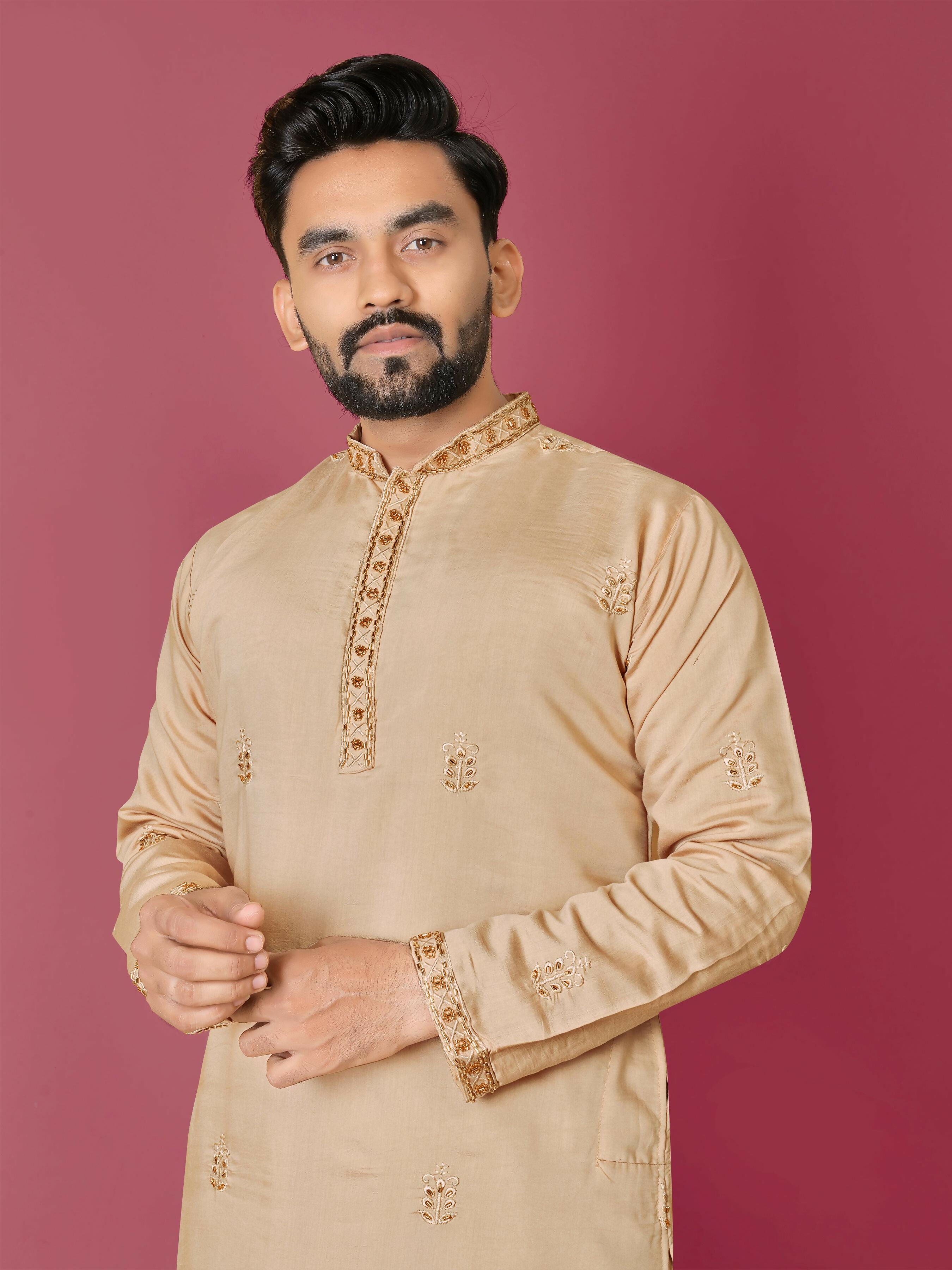 Golden Kurta Pyjama Set for Men by Infinity Export - Distacart