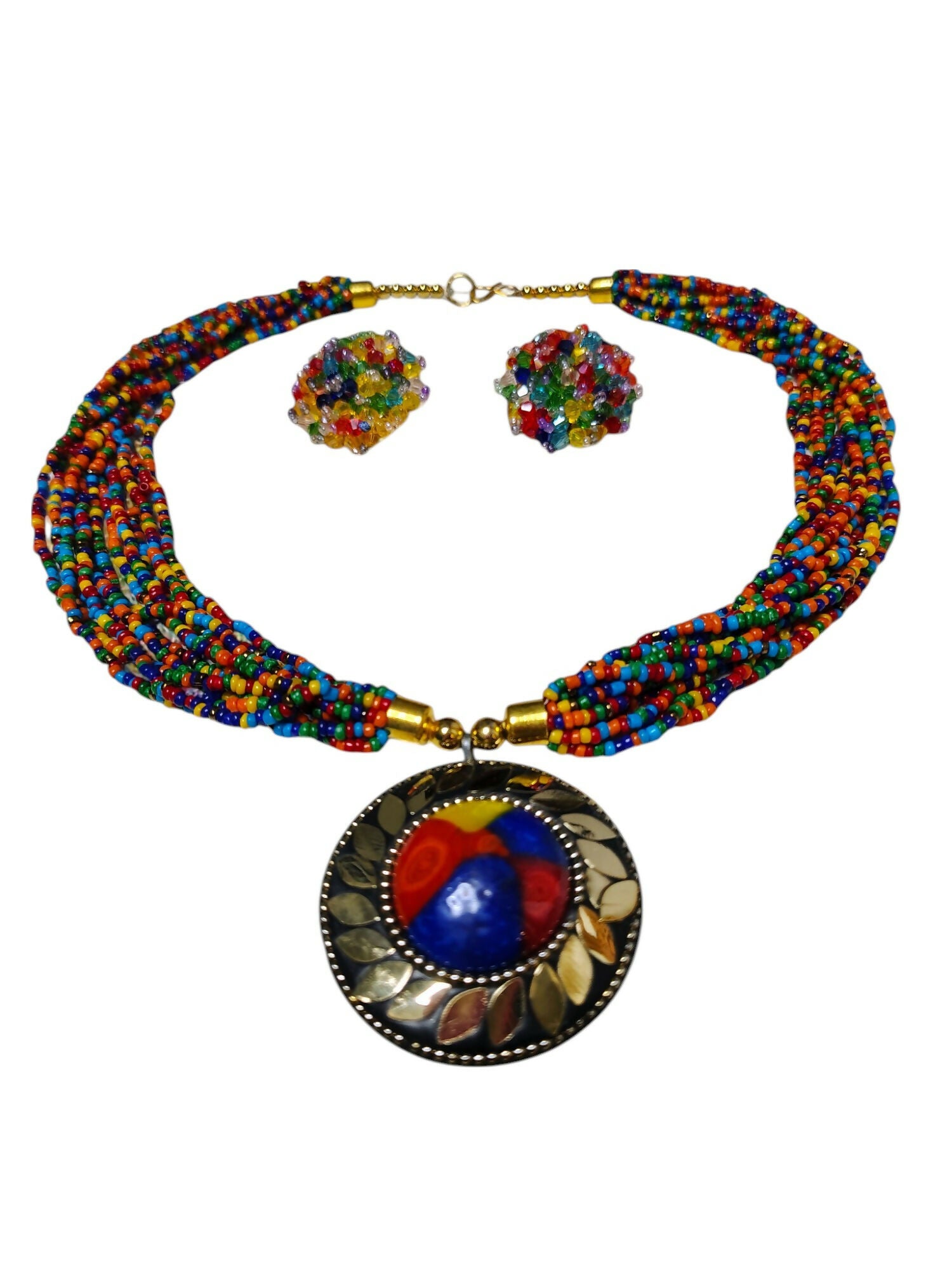 Inhanns All-Day Statement Beaded Necklace Set - Multi Colour - Distacart