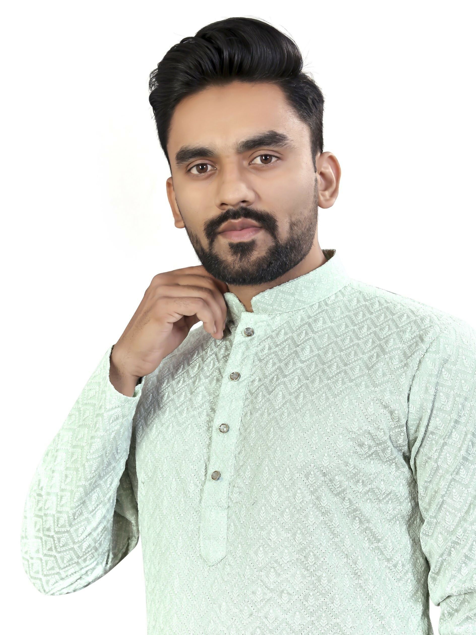 Anaita Sky_Blue Lucknowi Work Silk Straight Kurta - Distacart