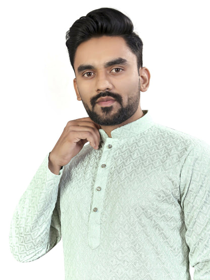 Anaita Sky_Blue Lucknowi Work Silk Straight Kurta - Distacart