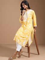 Thumbnail for Ode by House of Pataudi Women Geometric Embroidered Flared Sleeves Chikankari Kurta - Distacart