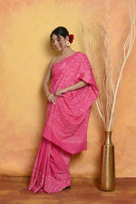 Thumbnail for Very Much Indian Handblock Printed Cotton Saree With Natural Dyes - Pink - Distacart