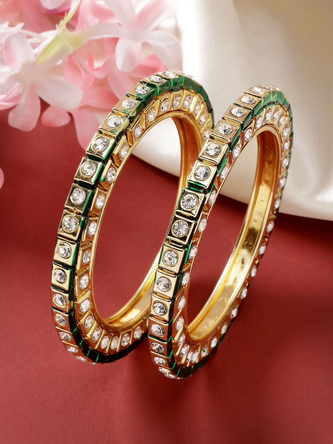 NVR Women's Set Of 2 Gold-Polished Kundan-Studded Bangles - Distacart
