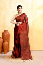 Thumbnail for Piyari Fashion Women's Maroon Dual Tone Organic Tissue Saree With Blouse Piece - Distacart