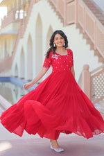 Thumbnail for Joban Fashion Red Georgette Sequence Embroidery Work Gown