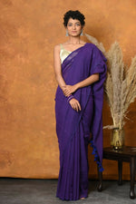 Thumbnail for Very Much Indian Pure Mul Cotton Handloom Saree - Purple - Distacart