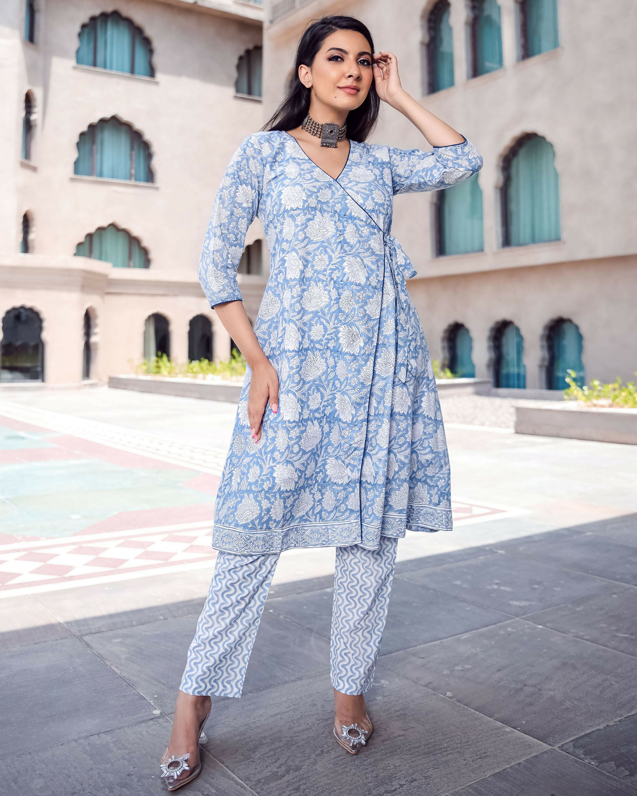 Jyoti Fashion Women's Sky Blue Pure Muslin Heavy Digital Printed Kurta Pant Set - Distacart