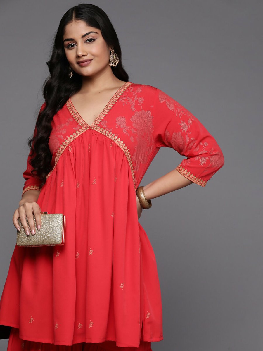 Ahalyaa Women's Traditional Wear Co-ords - Red - Distacart