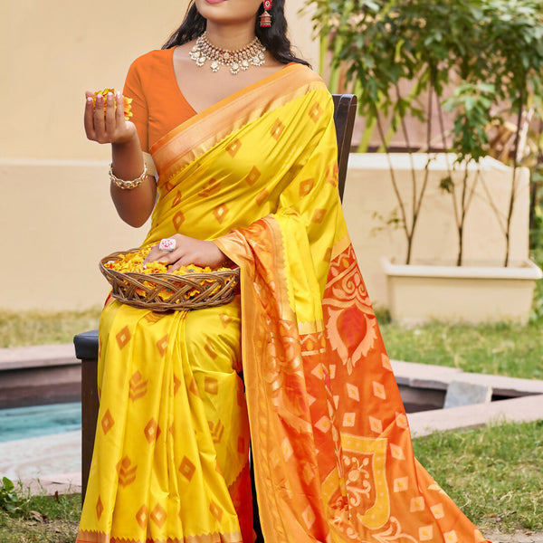 Shree Shyam Fashion Yellow Pochampally Silk Saree - Distacart