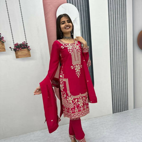 Teeya Creation Womens New Wedding Wear Heavy Embroidery Thread Work Kurta Set - Dista