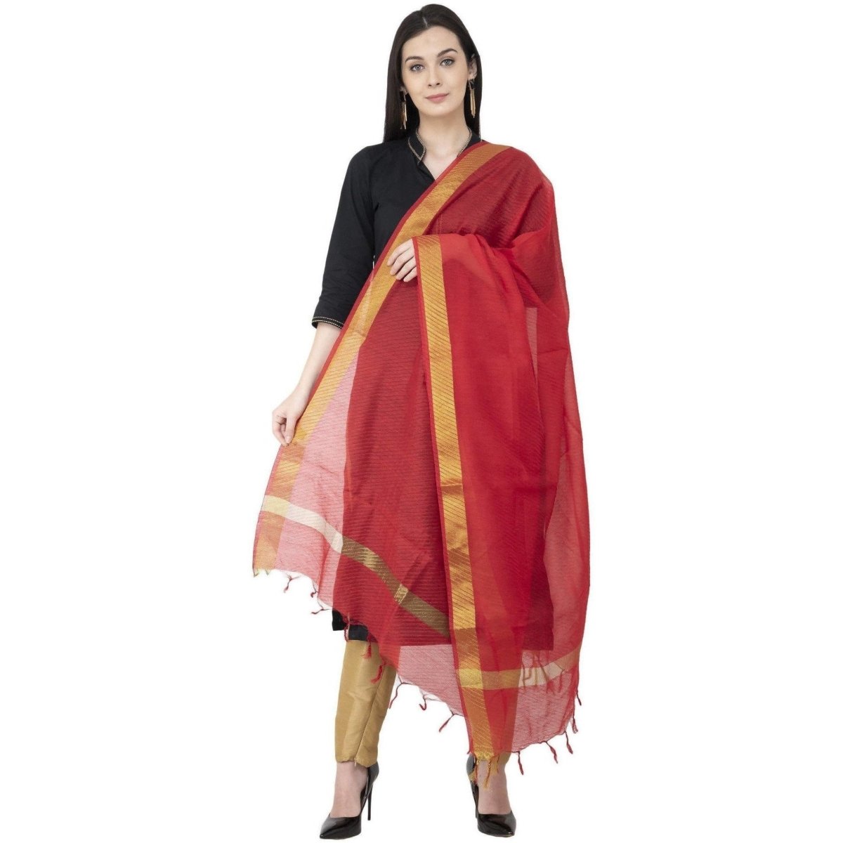 A R SILK Chanderi Crush Crush Design Red Color Dupatta or Chunni