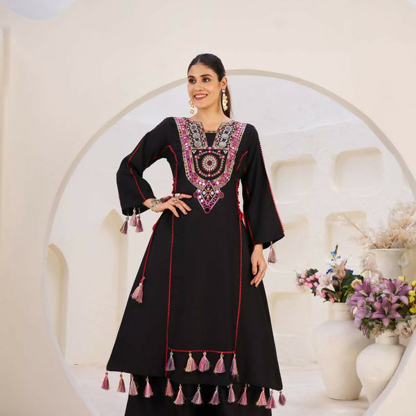 The52 Women's Gorgeous Rayon Fabric Thread Work Straight Kurta Palazzo Set - Distacart